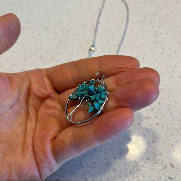 Crushed Stone Silver Color Tree Of Life Necklace - Picture 6 of 10